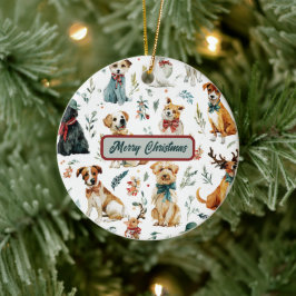 Watercolor Puppies Christmas Tree Ornament