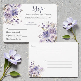 Watercolor Purple & Blue Floral Wedding RSVP Einladung