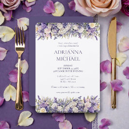 Watercolor Purple Cream Floral Wedding Invitation Einladung