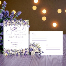 Watercolor Purple Cream Floral Wedding RSVP Einladung
