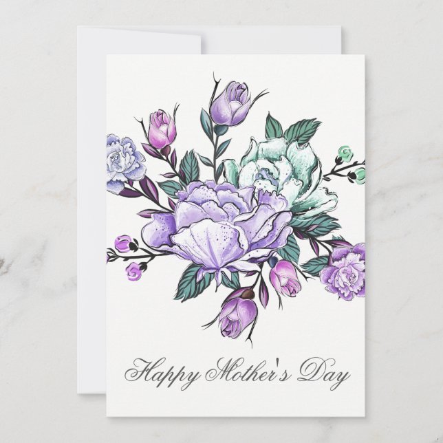 Watercolor Purple Floral Mothers Day Card Karte (Vorderseite)