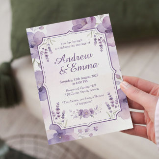Watercolor Purple Floral Wedding Invitation Einladung