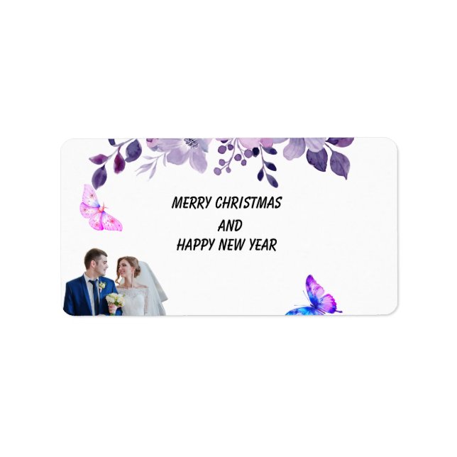 Watercolor purple flower bouquet sticker adressaufkleber (Vorne)