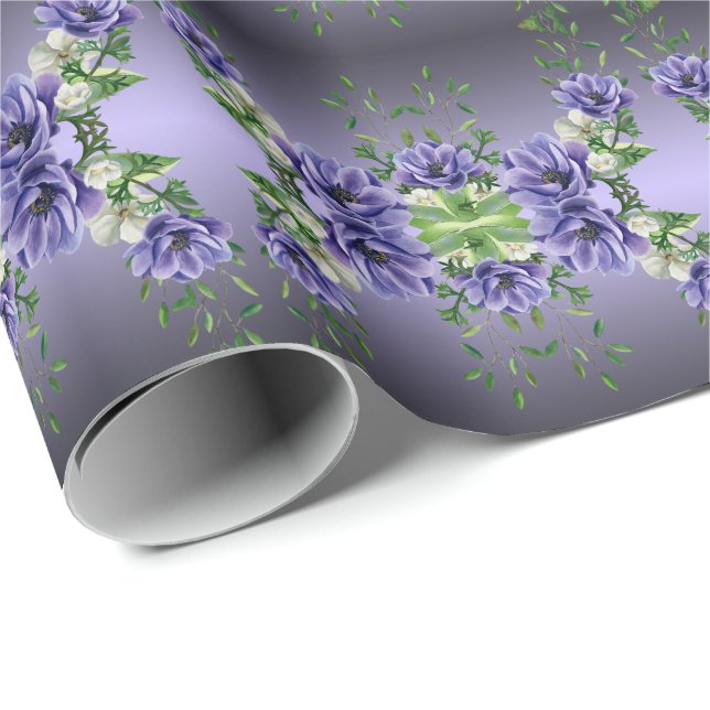 Watercolor Purple Flowers Umhüllungspapier Geschenkpapier (Rolleneckpunkt)