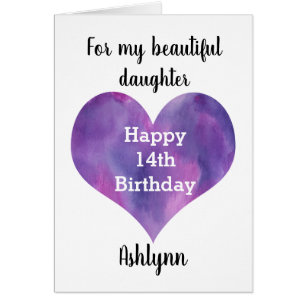 Watercolor Purple Heart 14th Birthday Daughter
