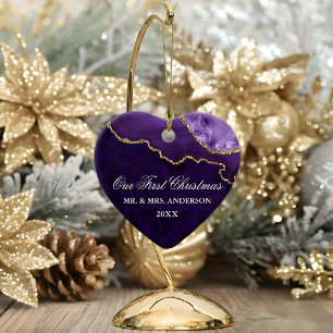 Watercolor Purple Marble Agate Geode Wedding Heart Keramik Ornament