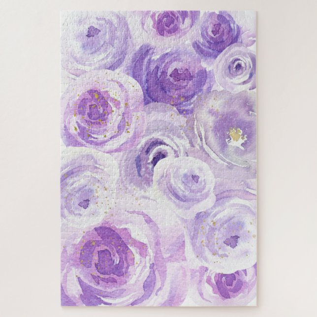 Watercolor Purple Rose All-Over Pattern Puzzle (Vertikal)