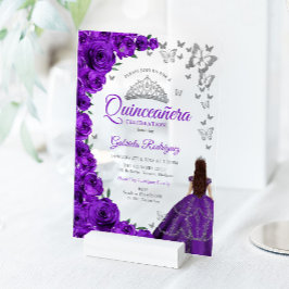 Watercolor Purple Roses Silver Quinceanera Acryleinladungen