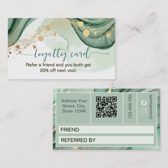 Watercolor Qr Code Sage Green Gold  Treuekarte (Vorne/Hinten)