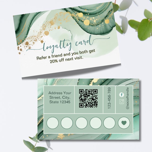 Watercolor-QR-Code Salbeigrün Gold Treuekarte (Von Creator hochgeladen)