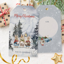 Watercolor Rabbit Carolers Cottagecore Holiday Geschenkanhänger