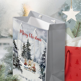 Watercolor Rabbit Carolers Cottagecore Mittlere Geschenktüte