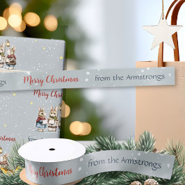 Watercolor Rabbit Carolers Cottagecore Satinband