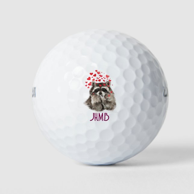 Watercolor Raccoon Blowing Kisses Animal Monogram  Golfball (Vorderseite)