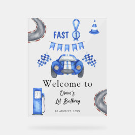 Watercolor Race Car Erster Geburtstag Begrüßung Acrylschild