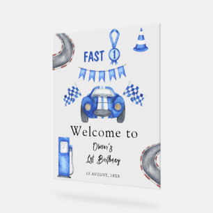 Watercolor Race Car Erster Geburtstag Begrüßung Acrylschild