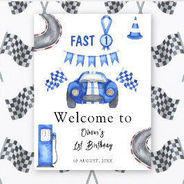 Watercolor Race Car Erster Geburtstag Begrüßung Poster