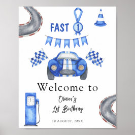 Watercolor Race Car Erster Geburtstag Begrüßung Poster