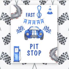 Watercolor Race Car Erster Geburtstag PIT STOPP Poster