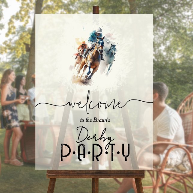 Watercolor Racehorse Jockey Derby Willkommen Acrylschild (Watercolor racehorses and jockeys Derby Welcome acrylic sign)