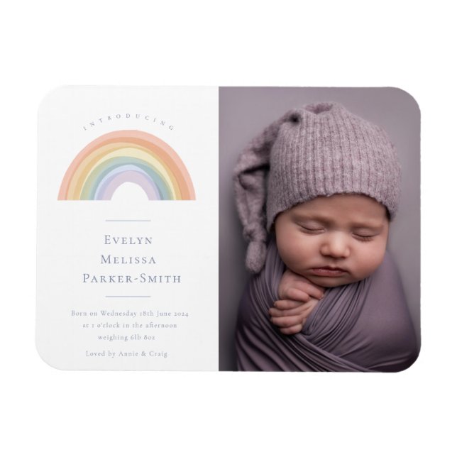 Watercolor Rainbow Birth Announction Postcard Magnet (Horizontal)