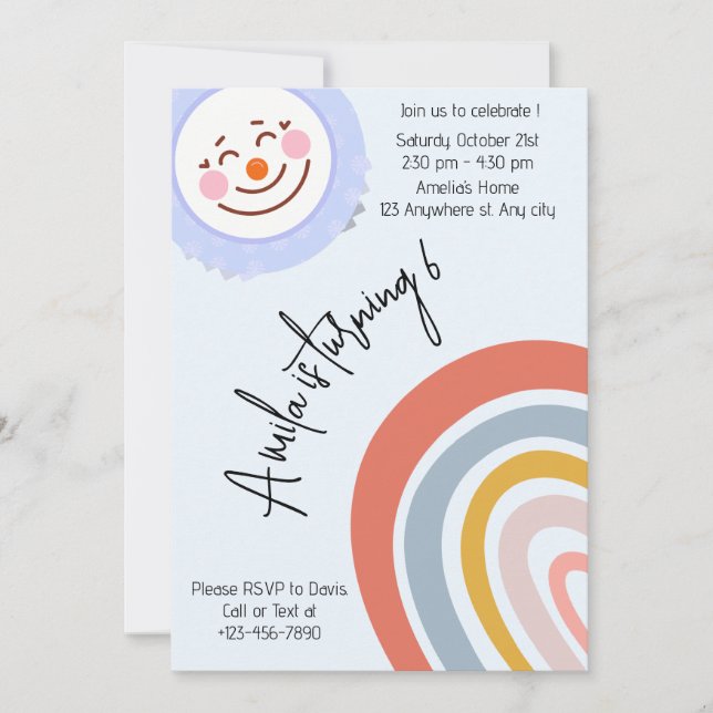 Watercolor Rainbow Birthday Party Einladung Templ (Vorderseite)