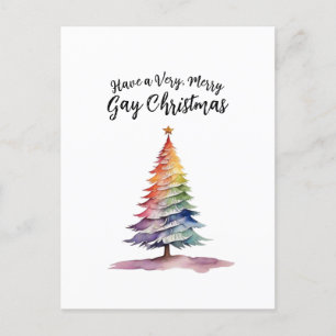 Watercolor Rainbow Christmas Tree Gay Feiertagspostkarte