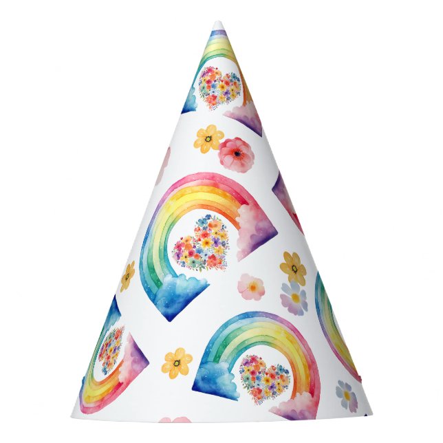 Watercolor Rainbow Floral Birthday Party Hat Partyhütchen (Vorderseite)
