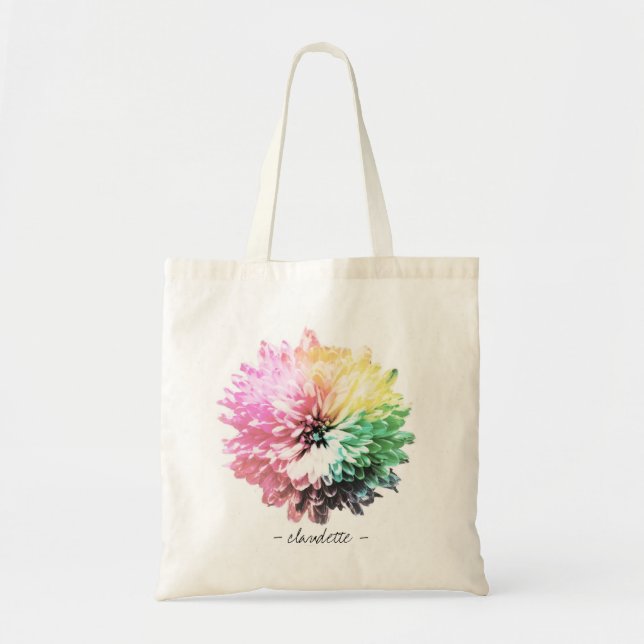 Watercolor Rainbow Flower Personalized Tote Bag Tragetasche (Vorne)