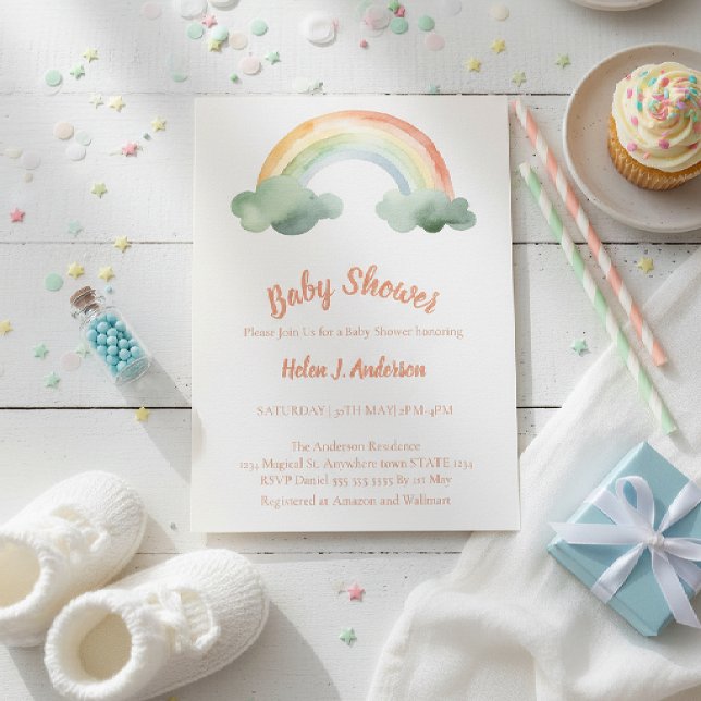 Watercolor Rainbow Gender Neutral Baby Shower  Einladung (Von Creator hochgeladen)