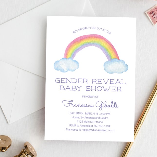 Watercolor Rainbow Gender Reveal Baby Shower Einladung (Von Creator hochgeladen)