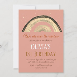 Watercolor Rainbow Girly First Birthday Boho Einladung