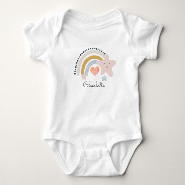 Watercolor Rainbow Heart Star Baby Strampler (Vorderseite)