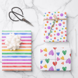Watercolor Rainbow-Muster Geburtstag Geschenkpapier Set