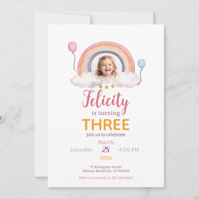 Watercolor Rainbow Party Photo Einladung (Vorderseite)