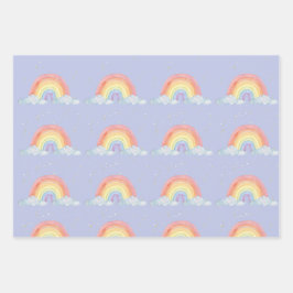 Watercolor Rainbow Pastor Color Geburtstagsparty Geschenkpapier Set
