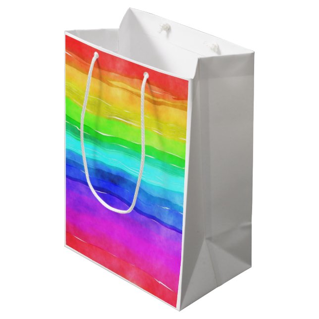 Watercolor Rainbow Stripes Mittlere Geschenktüte (Vorderseite Schrägansicht)