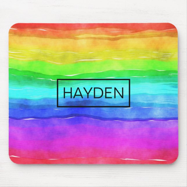 Watercolor Rainbow Stripes Personalised Mousepad (Vorne)