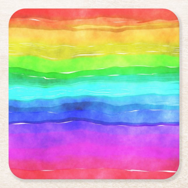 Watercolor Rainbow Stripes Rechteckiger Pappuntersetzer (Vorderseite)