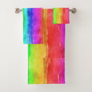 Watercolor Rainbow Strips Design Badhandtuch Set