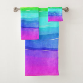 Watercolor Rainbow Strips Design Badhandtuch Set