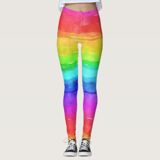 Watercolor Rainbow Strips Design Leggings