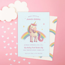 Watercolor Rainbow Unicorn Blue Birthday Party Einladung