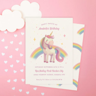 Watercolor Rainbow Unicorn Geburtstagsparty Einladung