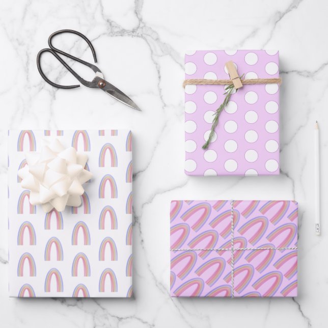 Watercolor Rainbow Wrapping Paper Geschenkpapier Set (Vorderseite)