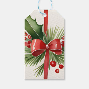 Watercolor Red Bow and Greenerity Weihnachtsgesche Geschenkanhänger