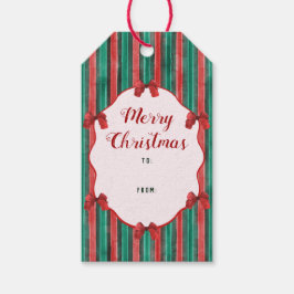 Watercolor Red Bows Stripes To From Christmas Geschenkanhänger