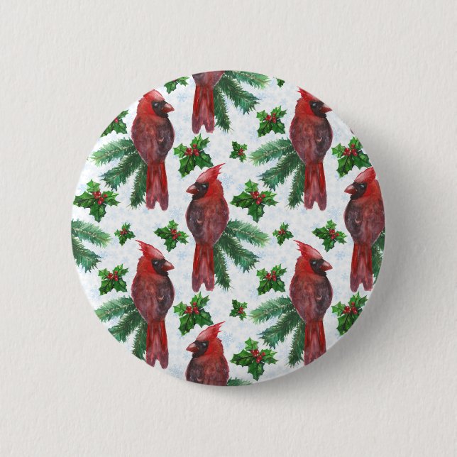 Watercolor Red Cardinal Bird Button (Vorderseite)