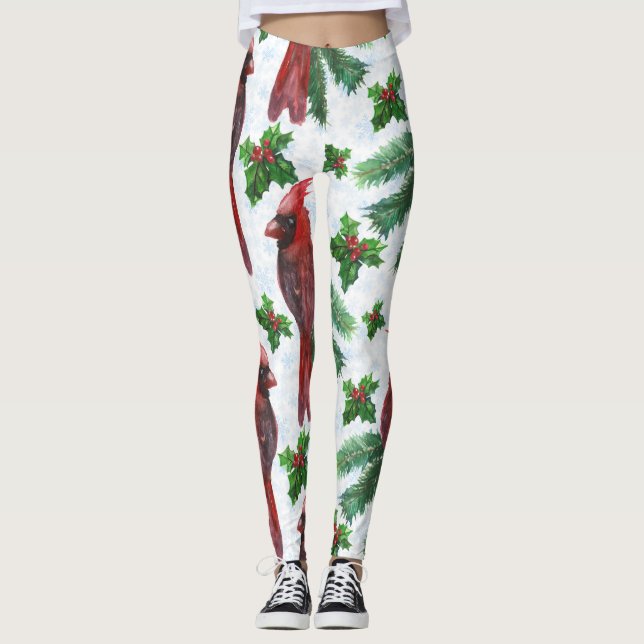 Watercolor Red Cardinal Bird Leggings (Vorderseite)