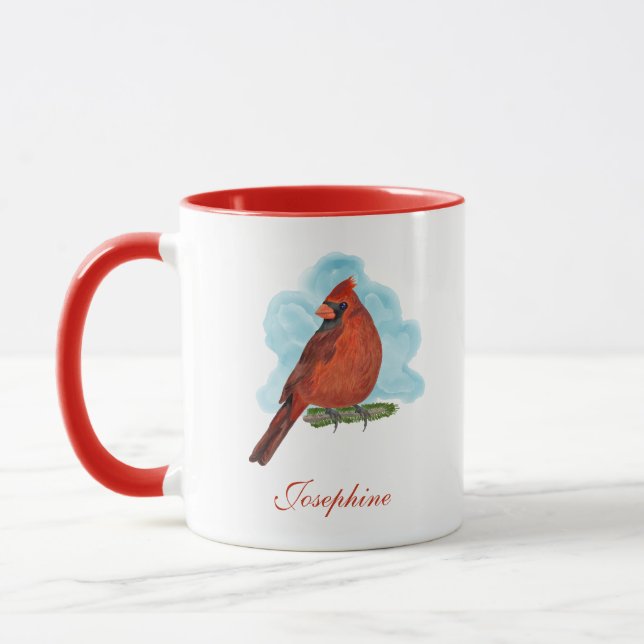 Watercolor Red Cardinal Bird With Name Tasse (Links)